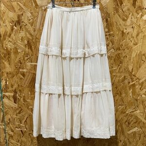 Vintage Boho Festival Cream Tiered Maxi Skirt, Size 10 by measurements